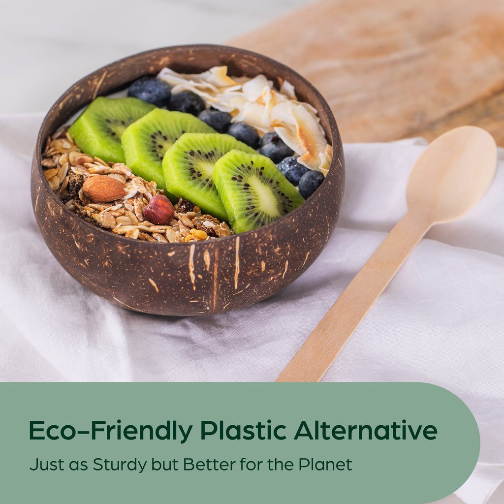 Coconut bowl and a wooden spoon