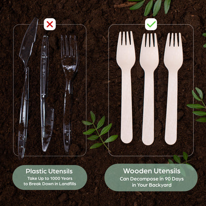 Disposable Wooden Forks - 300 PCS