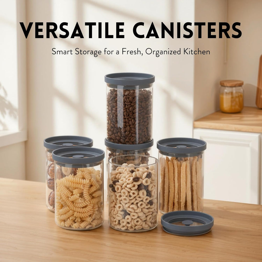 Airtight Borosilicate Glass Food Canisters Set of 6 (28 oz)