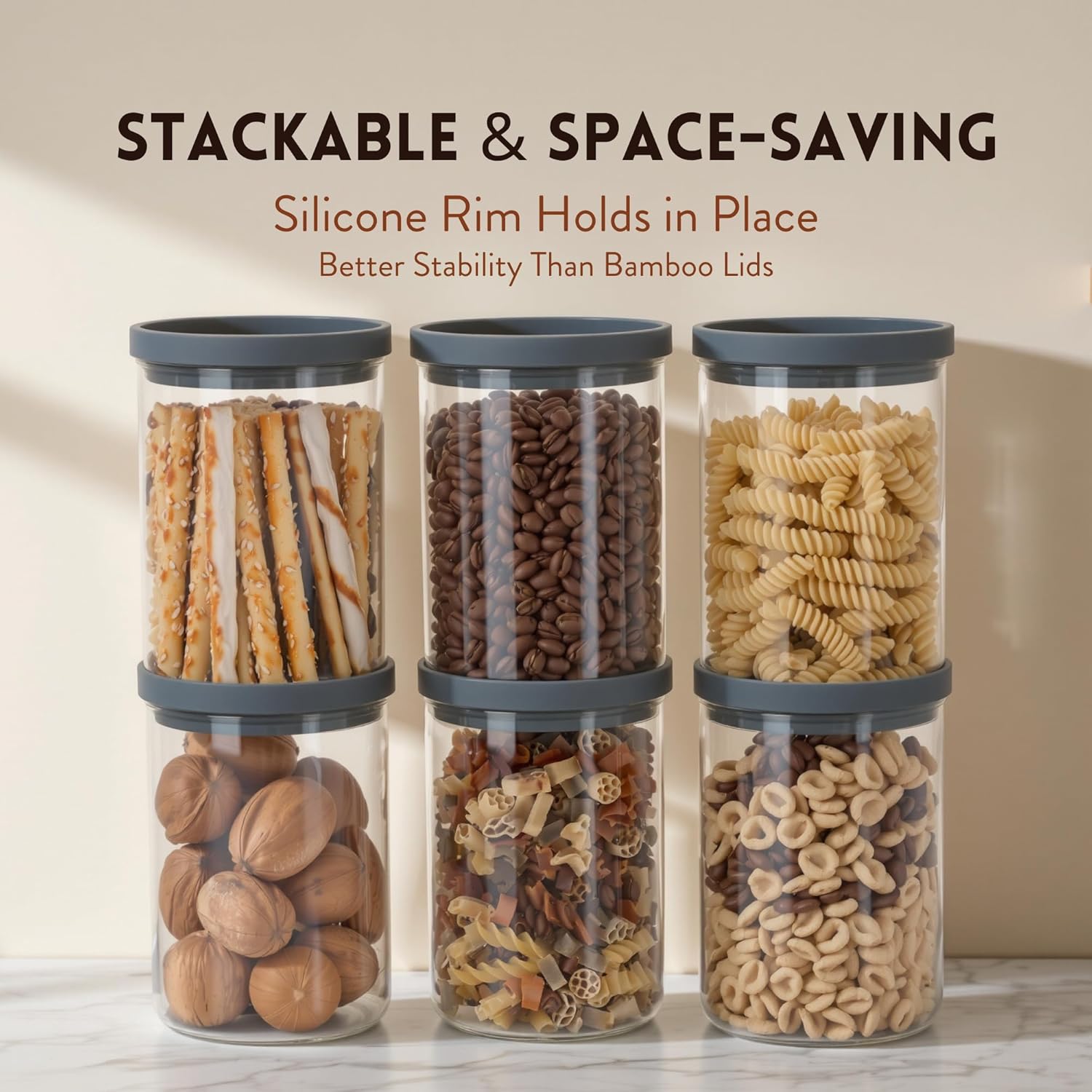 Airtight Borosilicate Glass Food Canisters Set of 6 (28 oz)
