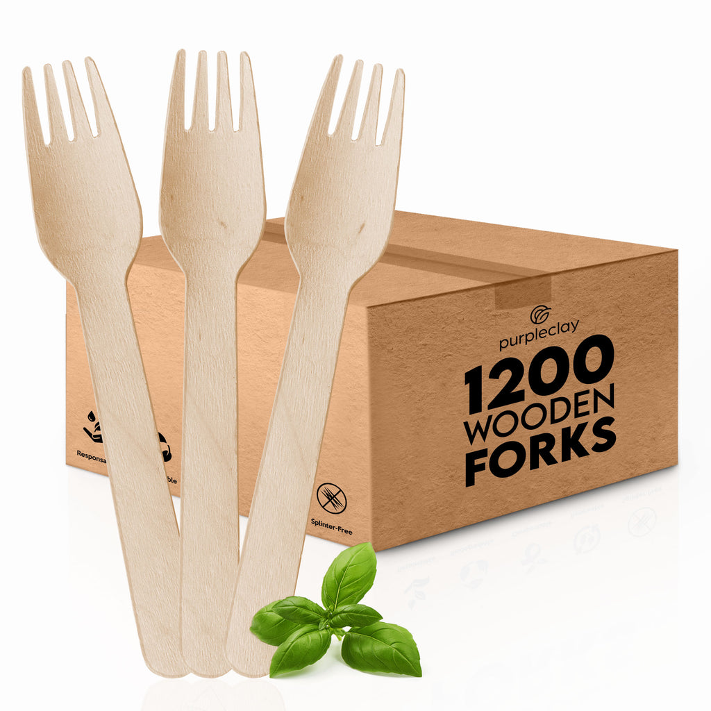 Woodland Premium Disposable Wooden Cutlery – Biodegradable Utensils Set of  Forks, Spoons, Knives – Bonus Wooden Silverware Packs by Nook & Fork