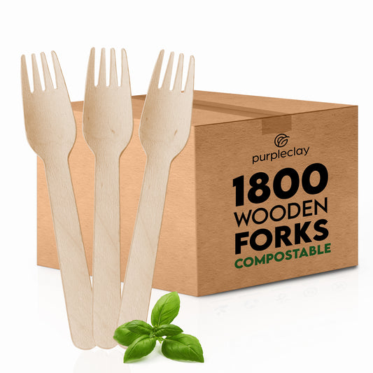 Disposable Wooden Forks - 1800 PCS (6 Packs x 300 PCS)