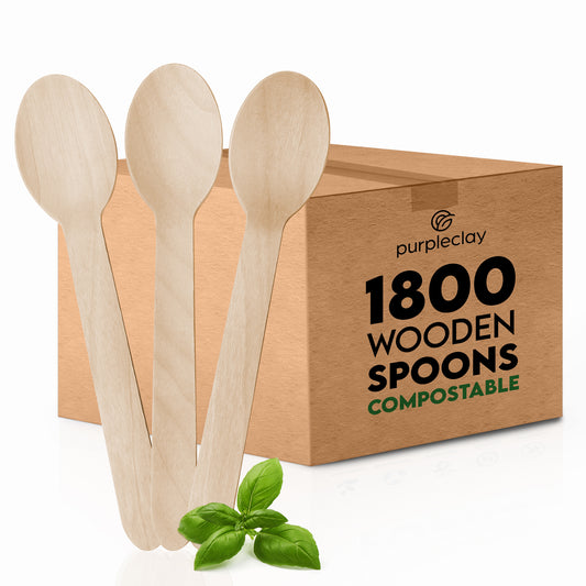 Disposable Wooden Spoons - 1800 PCS (6 Packs x 300 PCS)