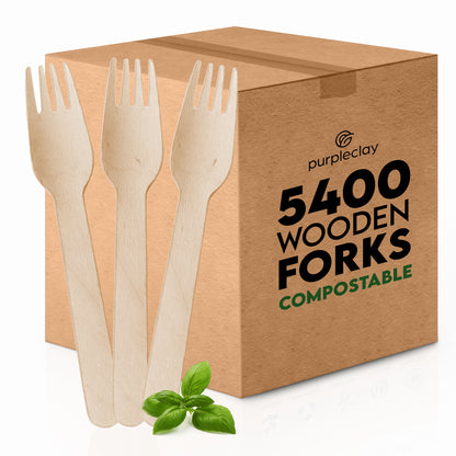 Disposable Wooden Forks - 5400 PCS Master Carton (18 Packs x 300 PCS)