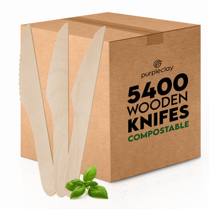 Disposable Wooden Knives - 5400 PCS Master Carton (18 Packs x 300 PCS)