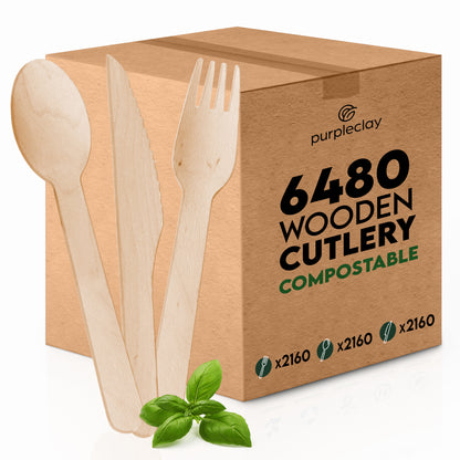 Disposable Wooden Cutlery Set - 6480 PCS Master Carton (18 Packs x 360 PCS)