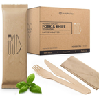 Wrapped Wooden Fork Knife and Napkin Sets (100 Sets)