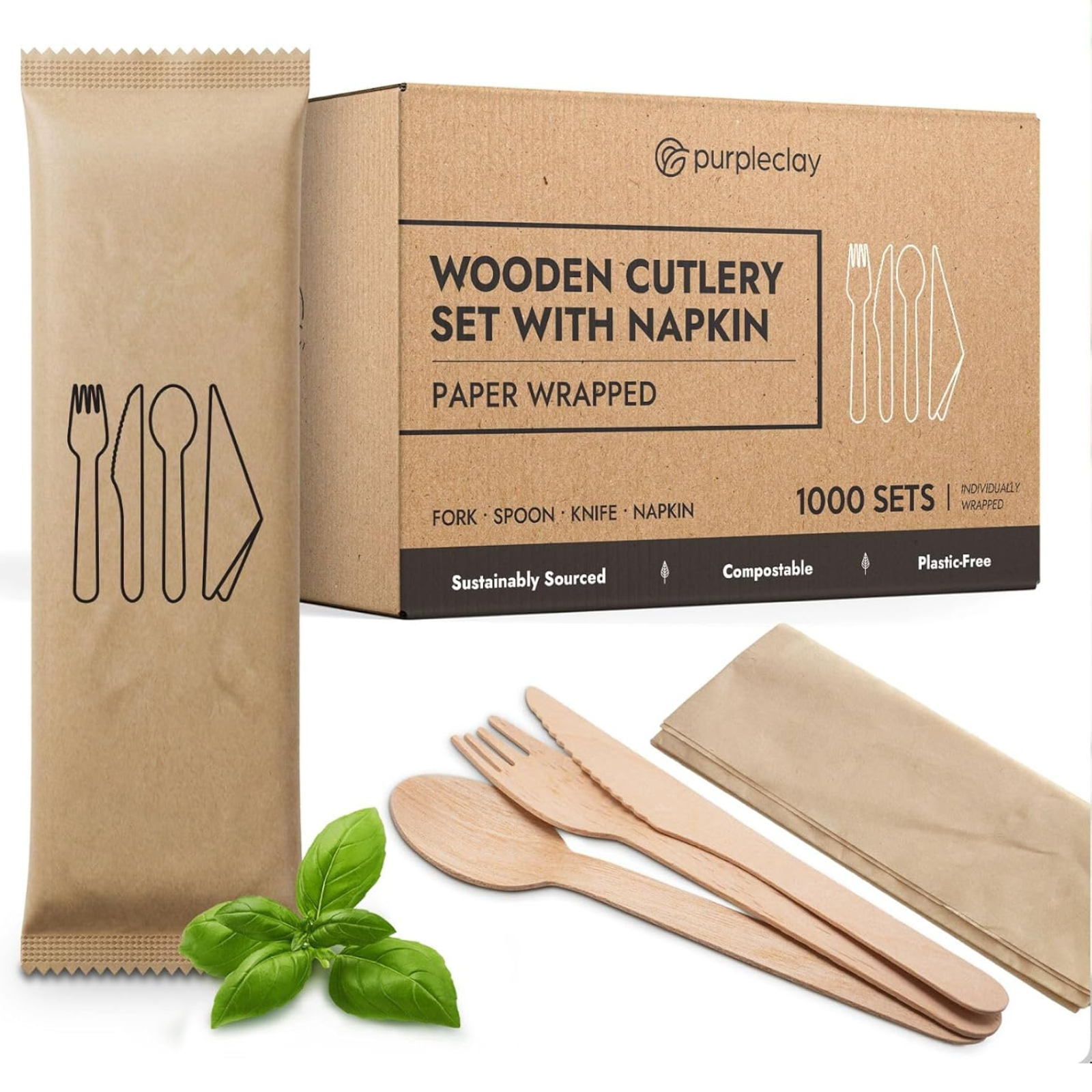Bulk Wrapped Wooden Cutlery Sets (1000 Sets)