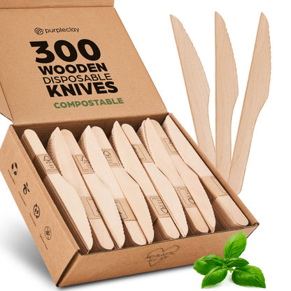 Disposable Wooden Knives - 300 PCS