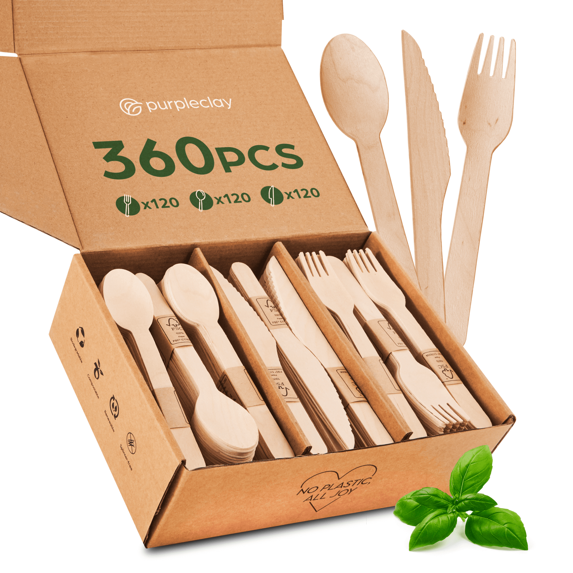 Disposable wooden utensils 360 pcs