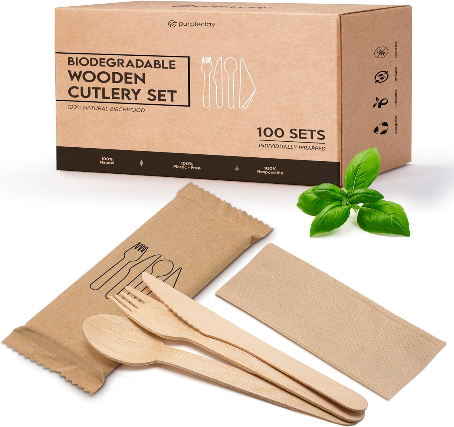 Biodegradable wooden cutlery set