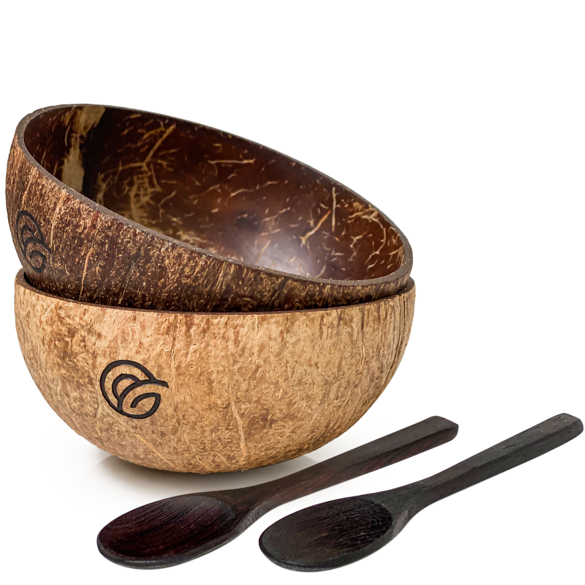Coconut Bowls and Wooden Spoons Set of 2 Natural