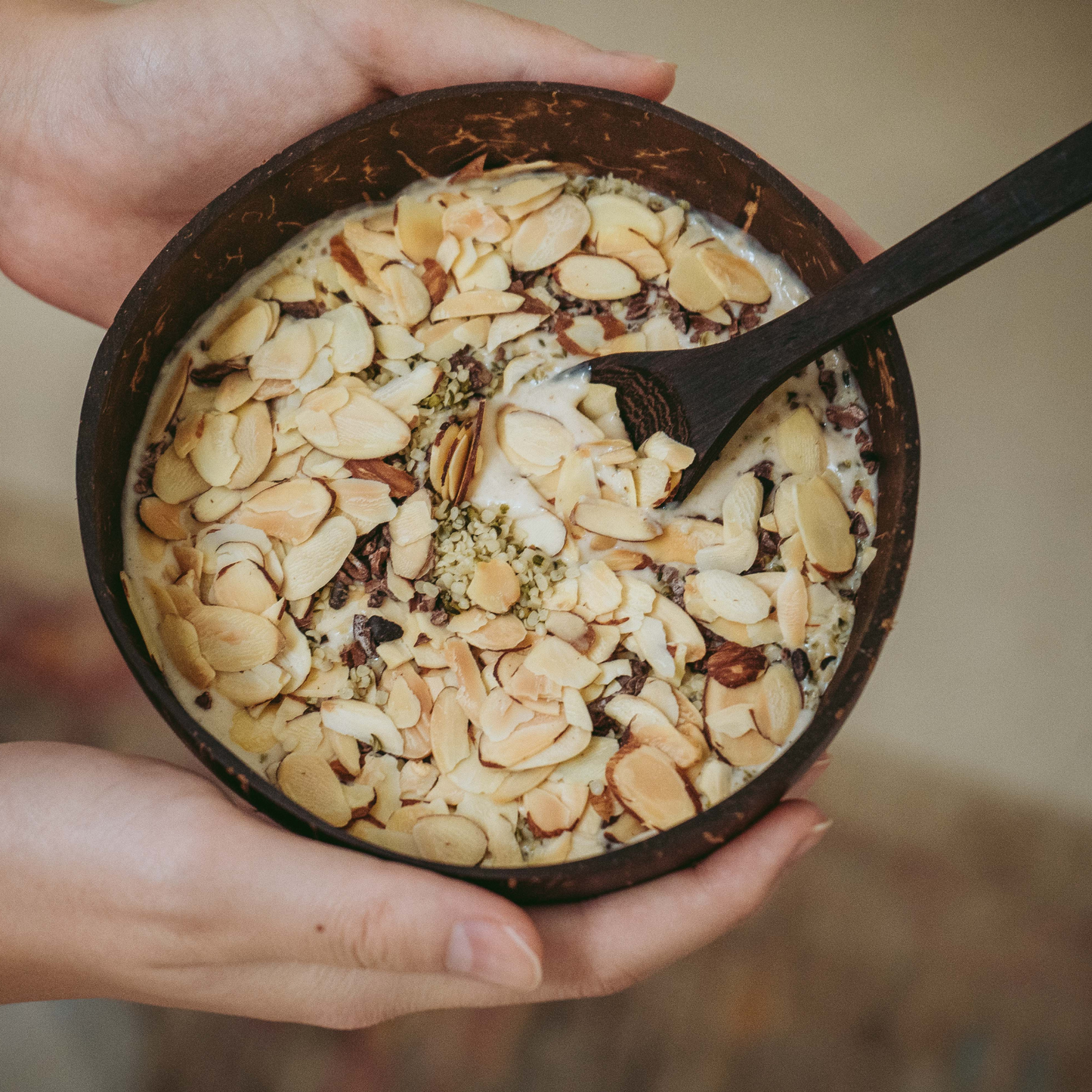 Coconut Bowls and Wooden Spoons Set of 2