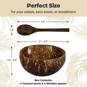 Coconut Bowls and Wooden Spoons Set of 2