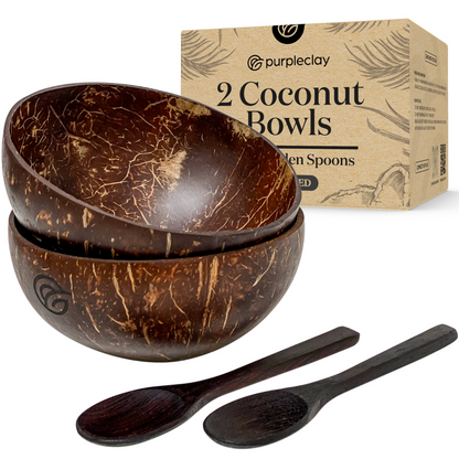 Coconut Bowls and Wooden Spoons Set of 2